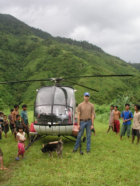 Helicopter with the pilot, Dwayne Harris